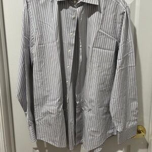 Saks Fifth Avenue Gray and White Striped Dress Shirt